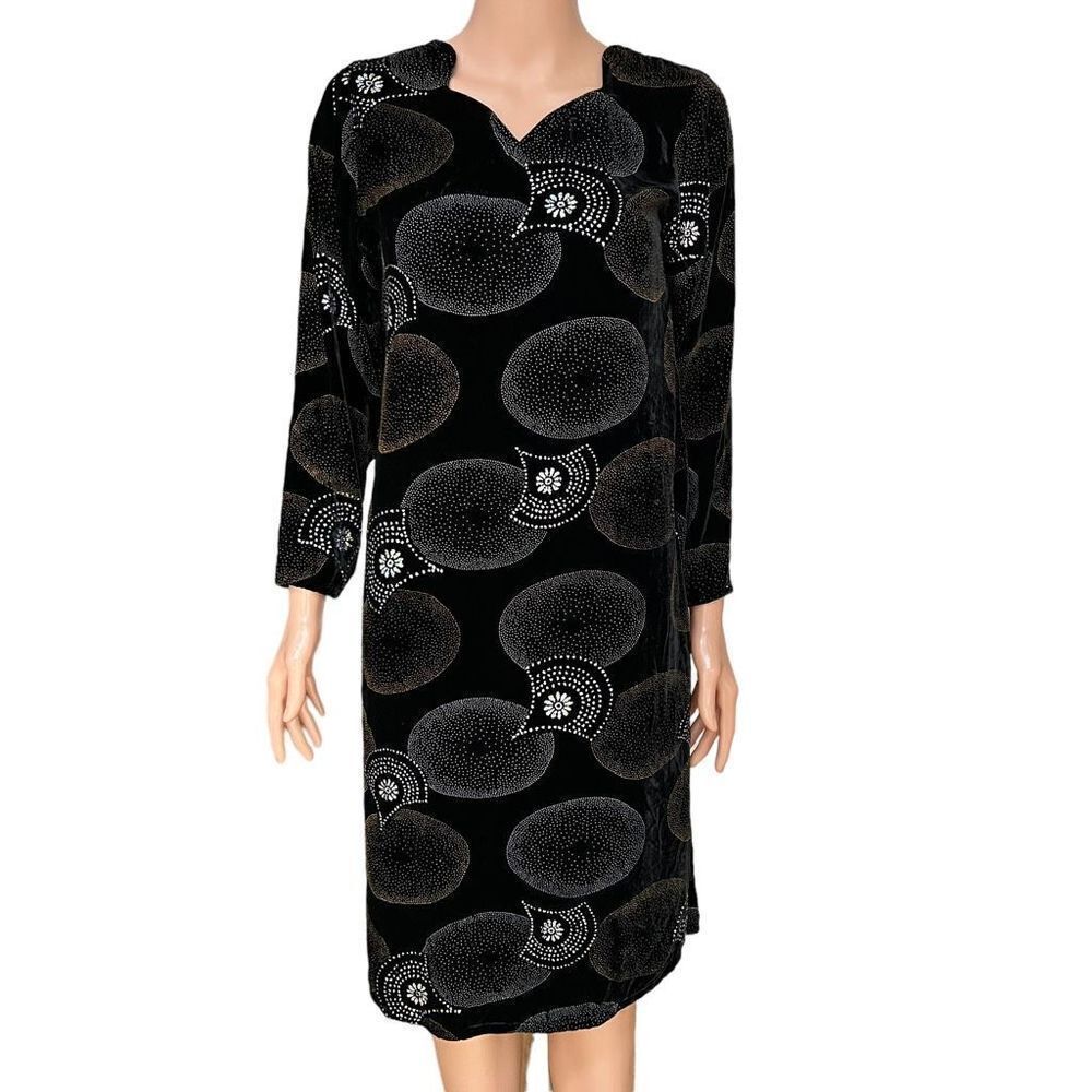 Vintage velvet black dress embellished shiny size S